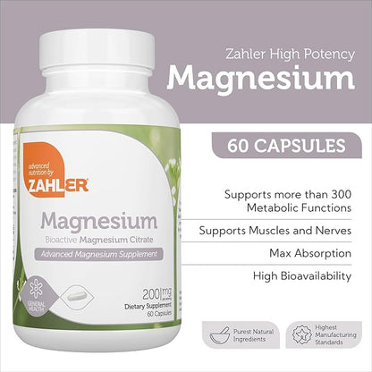 Supplement Facts Panel for Magnesium Citrate 200mg Capsules Showing Daily Value