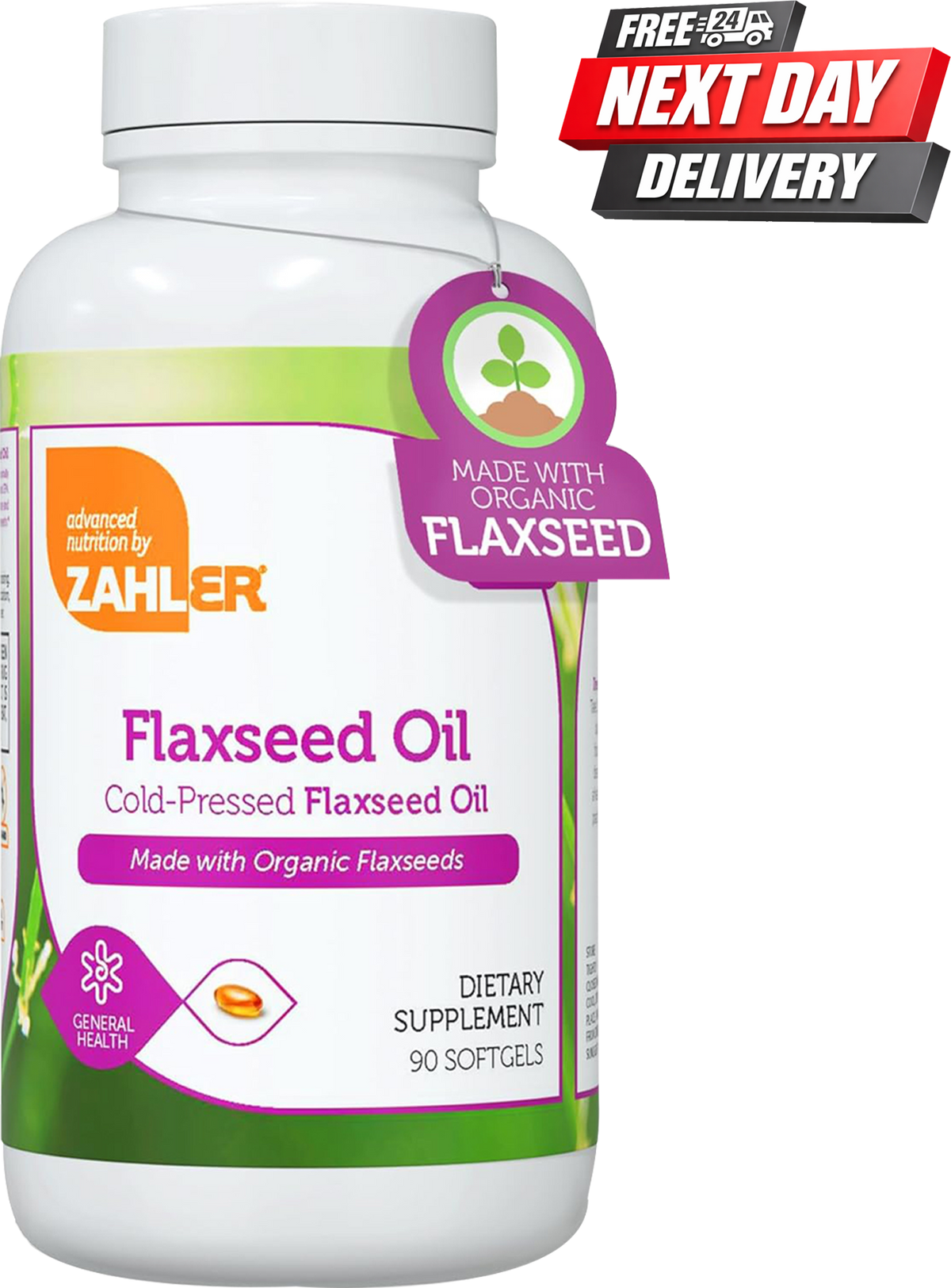 Zahler Organic Flaxseed Oil Capsules Bottle 1000mg Cold Pressed, 90 Softgels