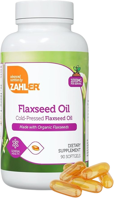 90 Softgel Bottle of Zahler Organic Flaxseed Oil Capsules 1000mg