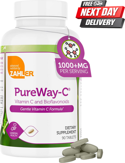 Zahler PureWay-C Vitamin C 1000mg Tablets Bottle with Bioflavonoids, 90 Count