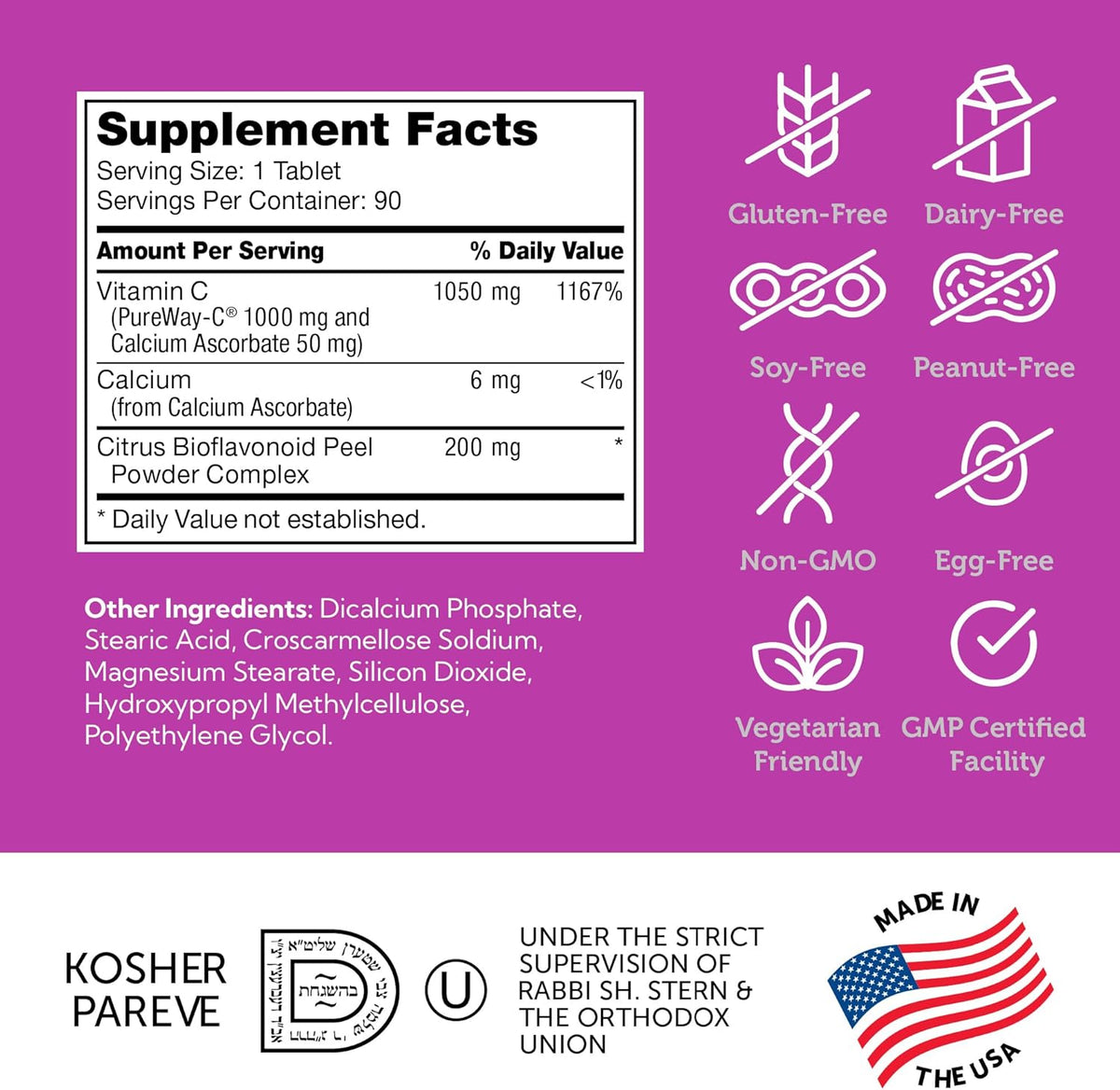 PureWay-C Vitamin C 1000mg Tablet Bottle Angled View Showing High Strength Supplement Label