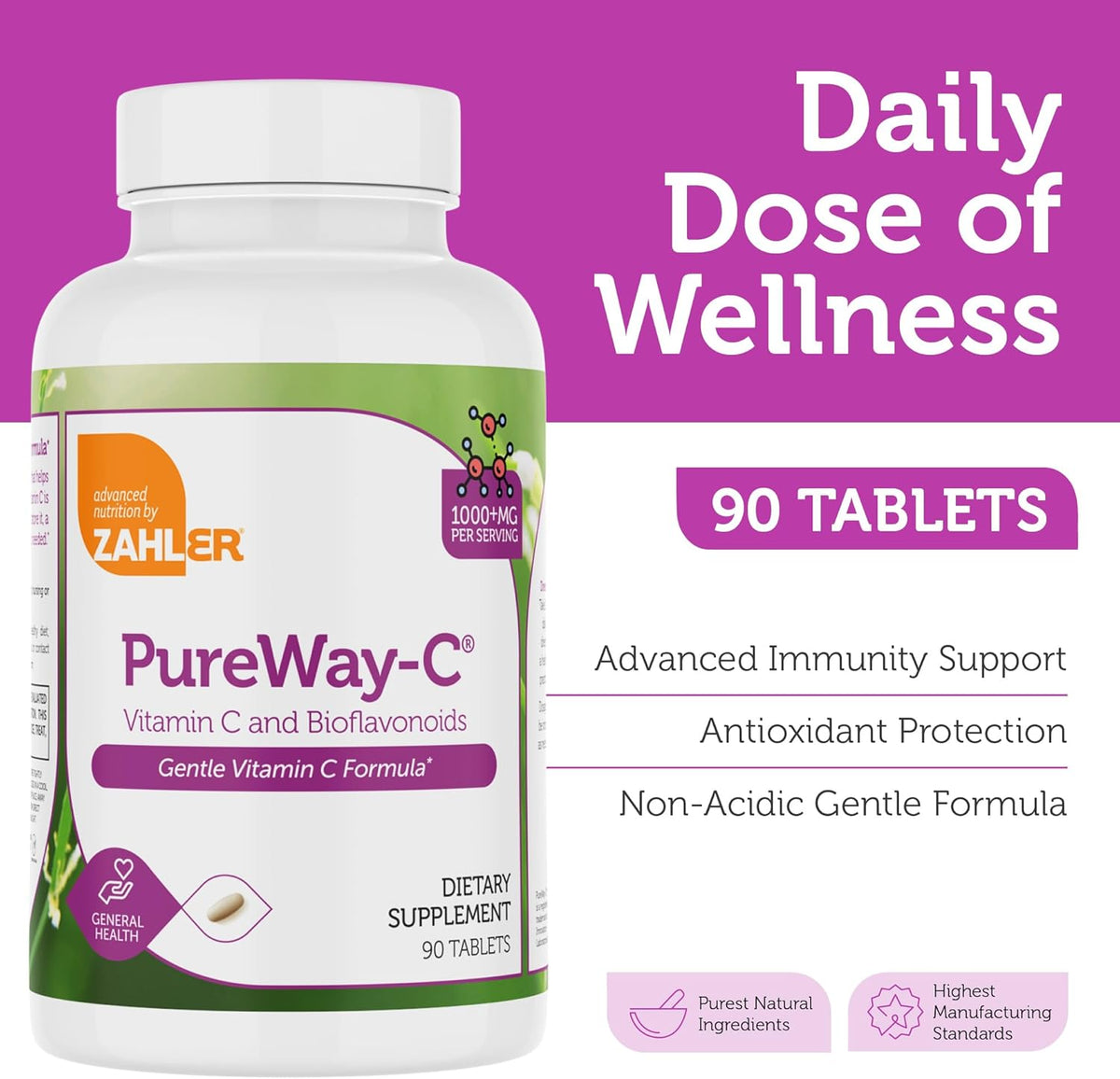 Supplement Facts Panel for PureWay-C Vitamin C 1000mg Tablets Showing Bioflavonoids Dosage