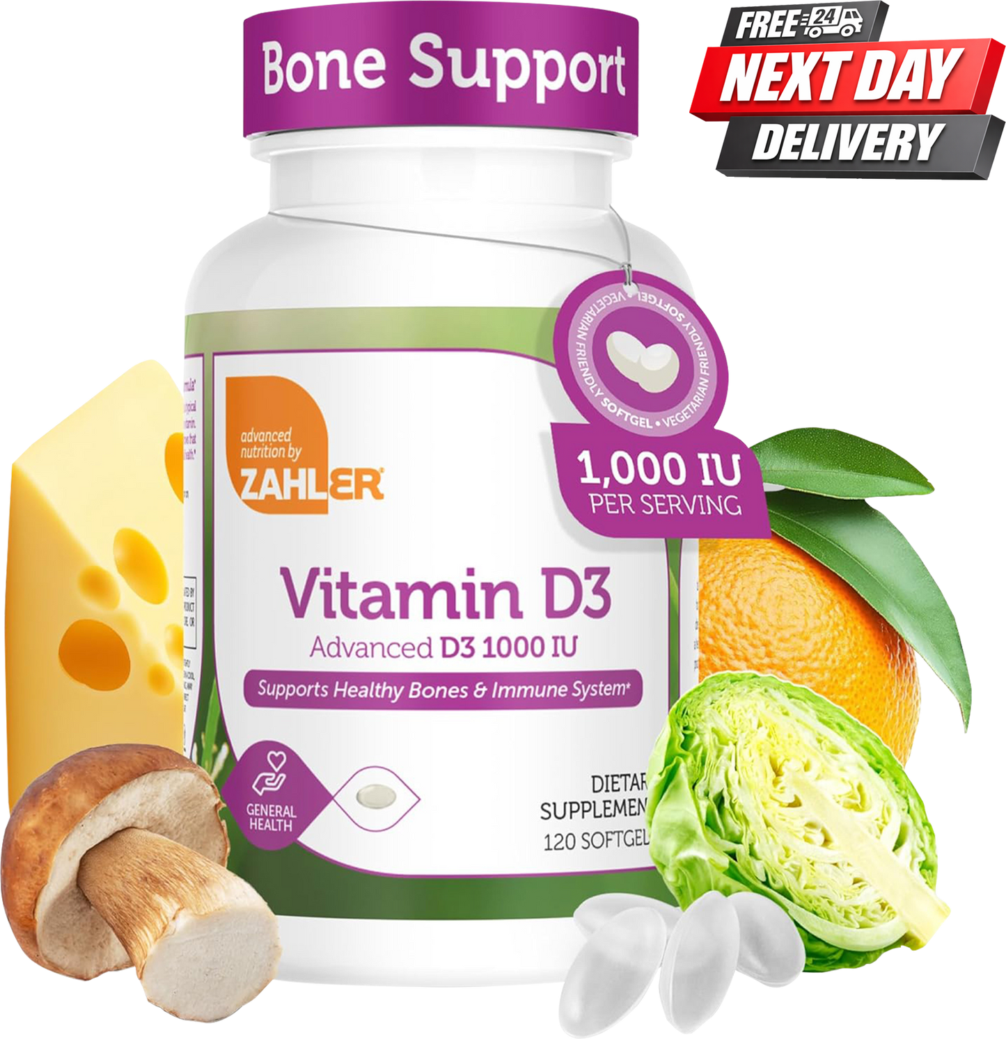 Zahler Vitamin D3 1000 IU Softgels Bottle, 120 Count Vitamin D Supplement for Bone and Immune Health
