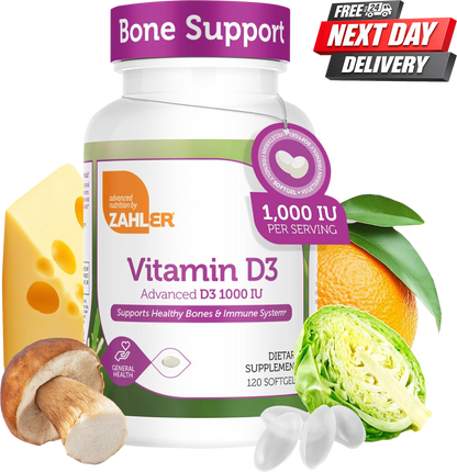 Zahler Vitamin D3 1000 IU Softgels Bottle, 120 Count Vitamin D Supplement for Bone and Immune Health