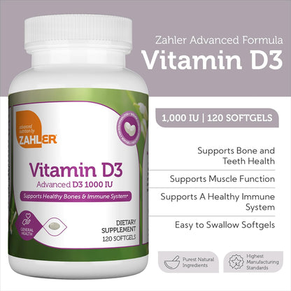 Supplement Facts Panel for Vitamin D3 1000 IU Softgels Showing Cholecalciferol Dosage