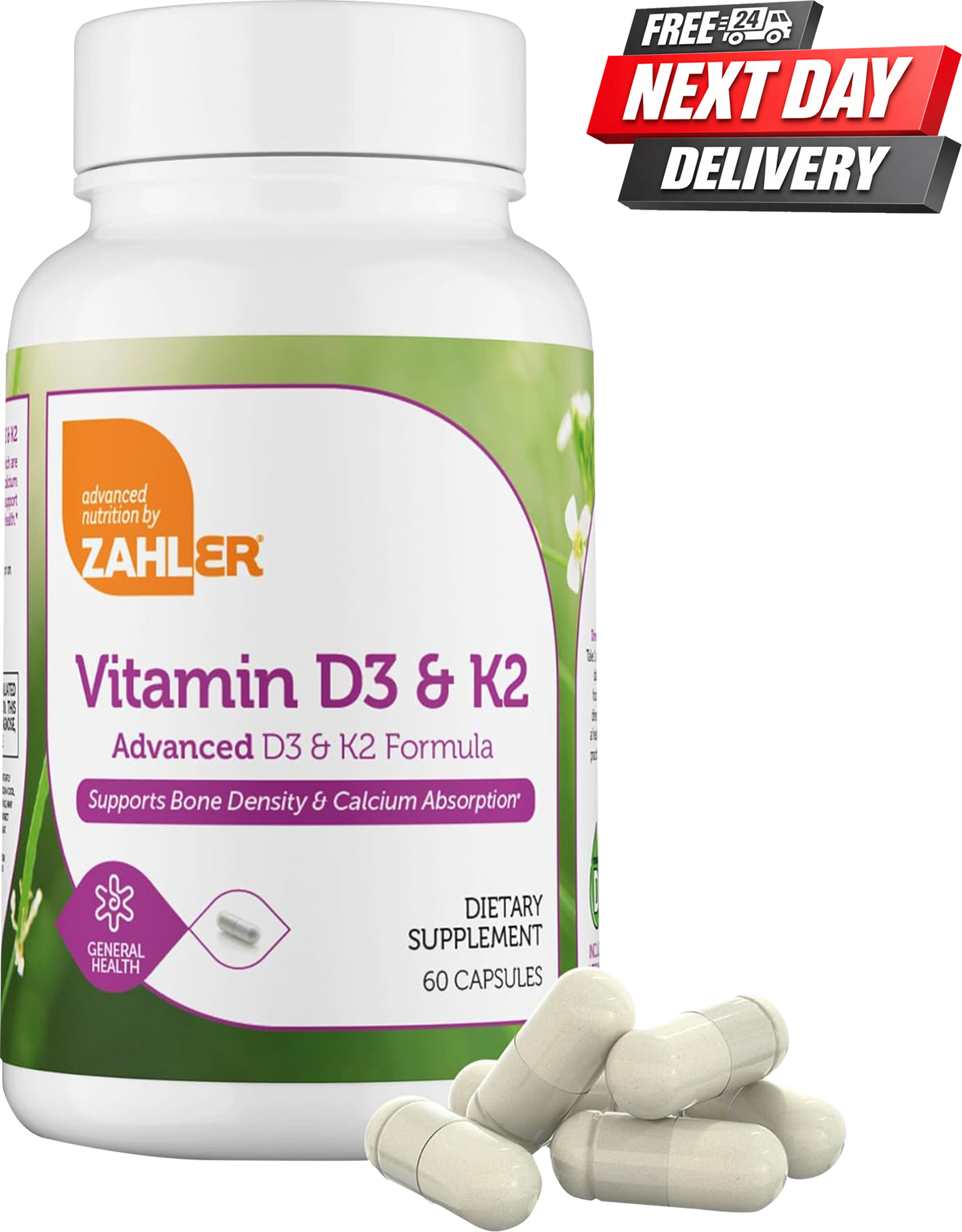 Zahler Vitamin D3 K2 Capsules Bottle 5000 IU D3 and 180mcg K2, 60 Capsules