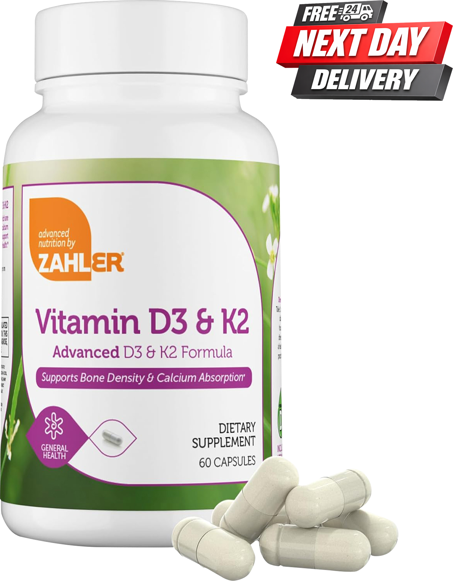 Zahler Vitamin D3 K2 Capsules Bottle 5000 IU D3 and 180mcg K2, 60 Capsules
