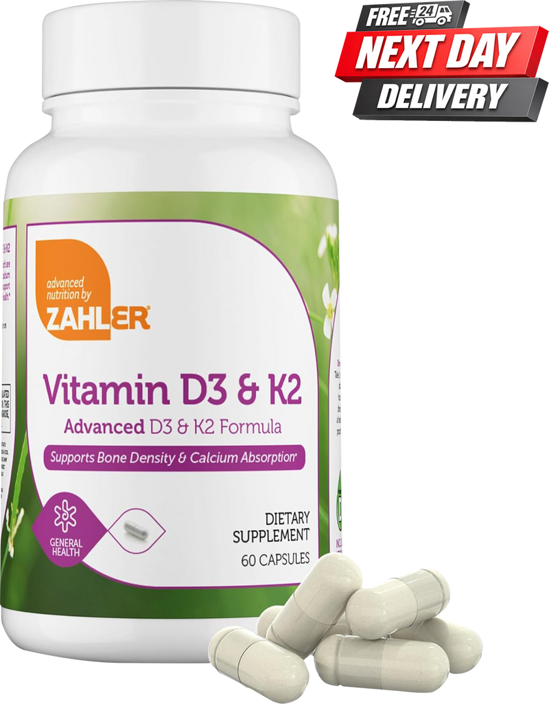 Vitamin D3 K2 Capsules 5000 IU | D3 and K2 for Bone Density and Immunity | 60 Capsules