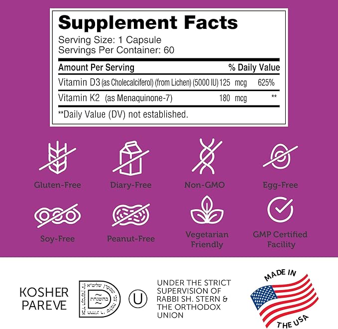Kosher Halal Vegetarian Friendly Badges for Zahler Vitamin D3 K2 Capsules
