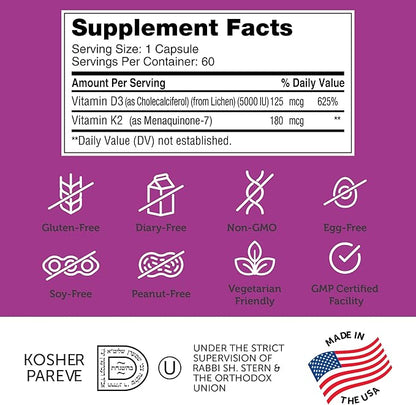 Kosher Halal Vegetarian Friendly Badges for Zahler Vitamin D3 K2 Capsules